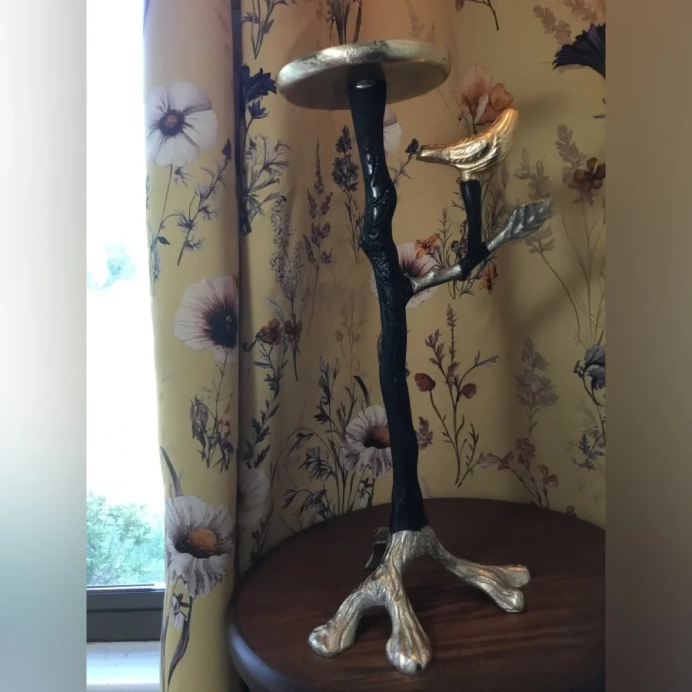 Gold and Black Bird Branch Accent Stand - Home Accents